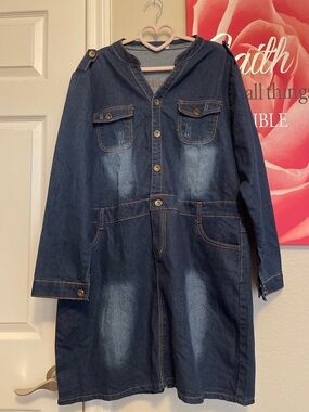 Plus Size Women’s denim jean midi dress with pockets size 5X pre-owned